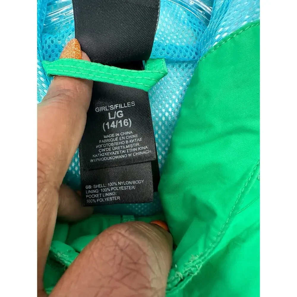 The North Face Girl's Green Basic Nylon Outdoor Hooded Zip Up Jacket Size‎ 14/16
